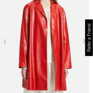 Theory Leather Light Poppy Varnished Overlay Coat